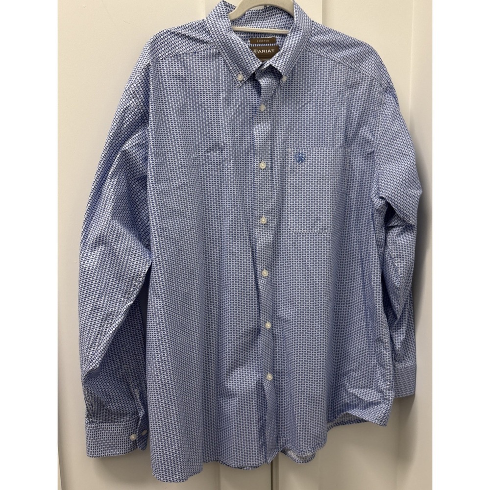 Ariat Shirt Mens XL Nory Strength Blue Stretch Button Down Rodeo Western